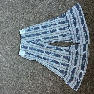 Soft Surrounding Pants Gray Blue Ikat Ruffle Boho Gypsy Beach Casual Wide Leg